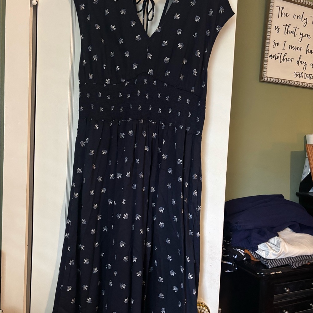 Cotton Navy Floral Dress L